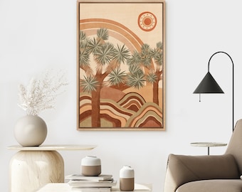 Framed Canvas Boho Wall Art Joshua Tree Art Print Desert Landscape Artwork Retro Art Eclectic Mid Century Modern Wall Art
