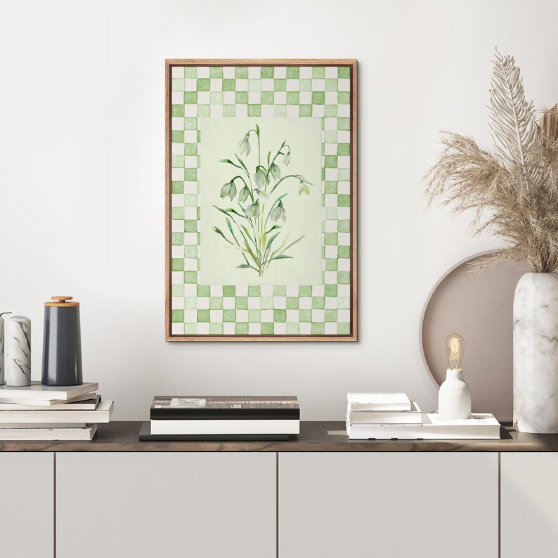 Framed Canvas Wall Art Prints Abstract Green Geometric Flower Market