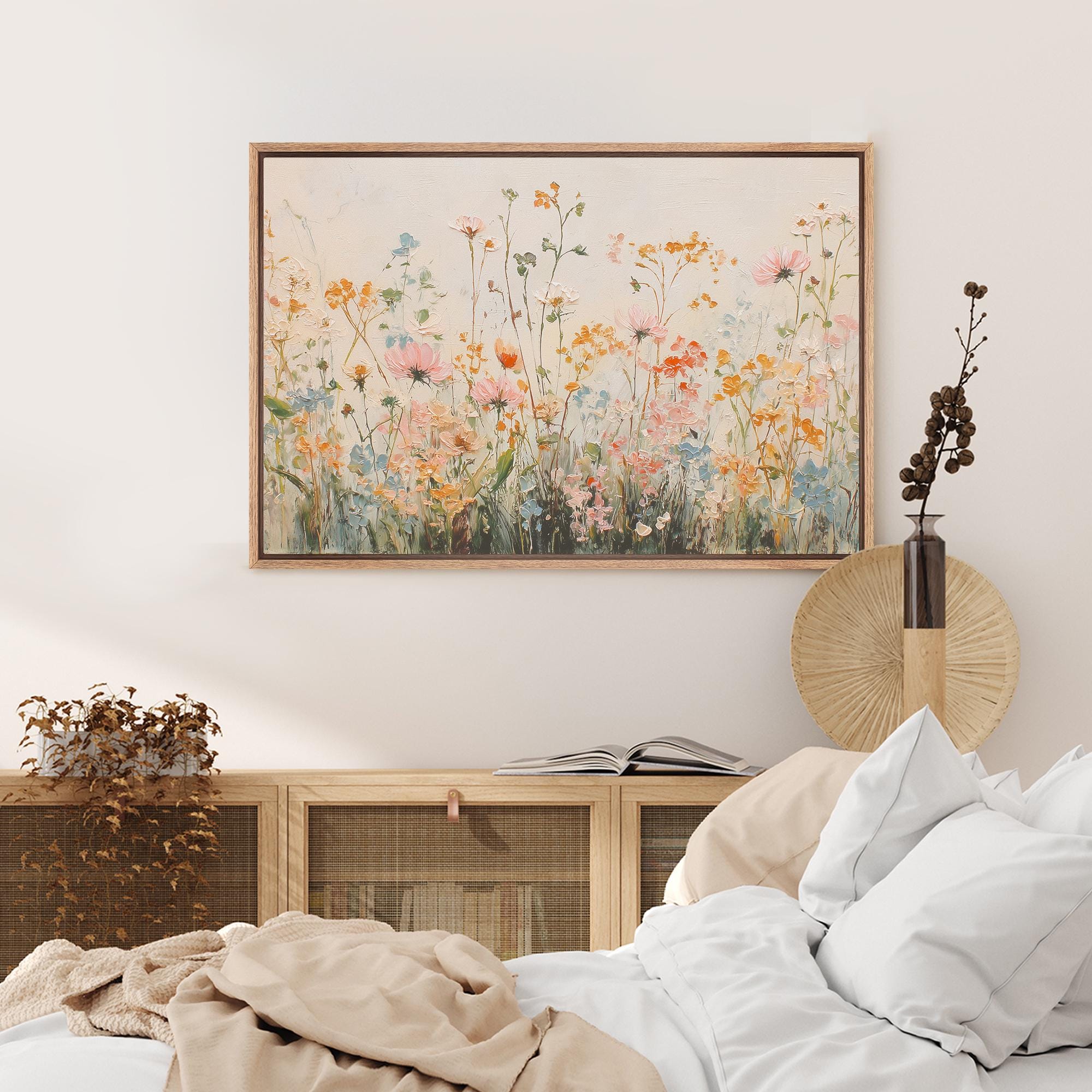 Framed Pastel Wildflower Wall Art, Spring Floral Meadow Canvas Print ...