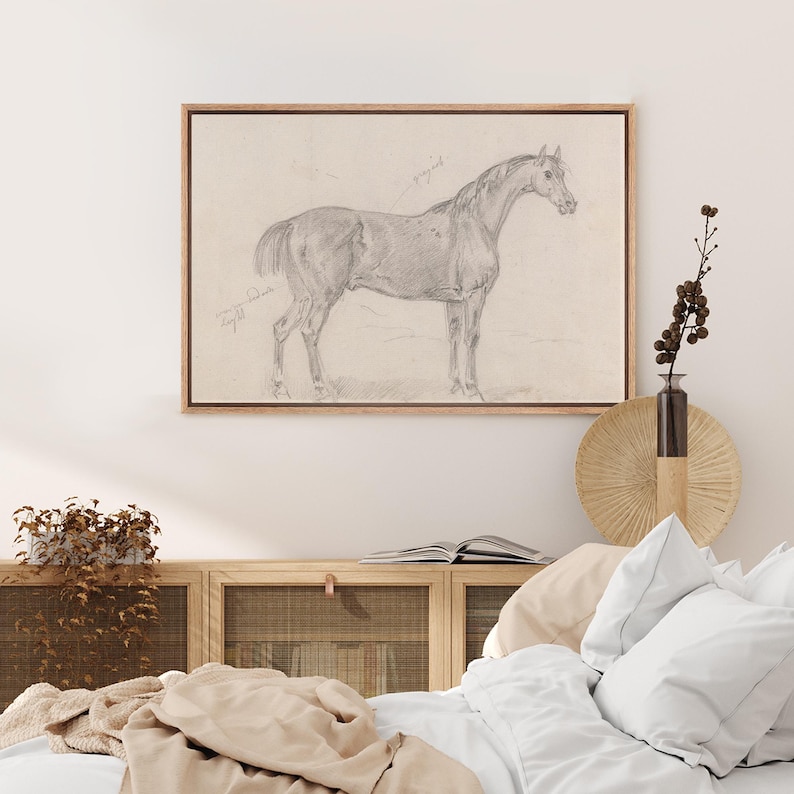 Framed Canvas Wall Art Abstract Sketch Horses Art Print Poster Animal