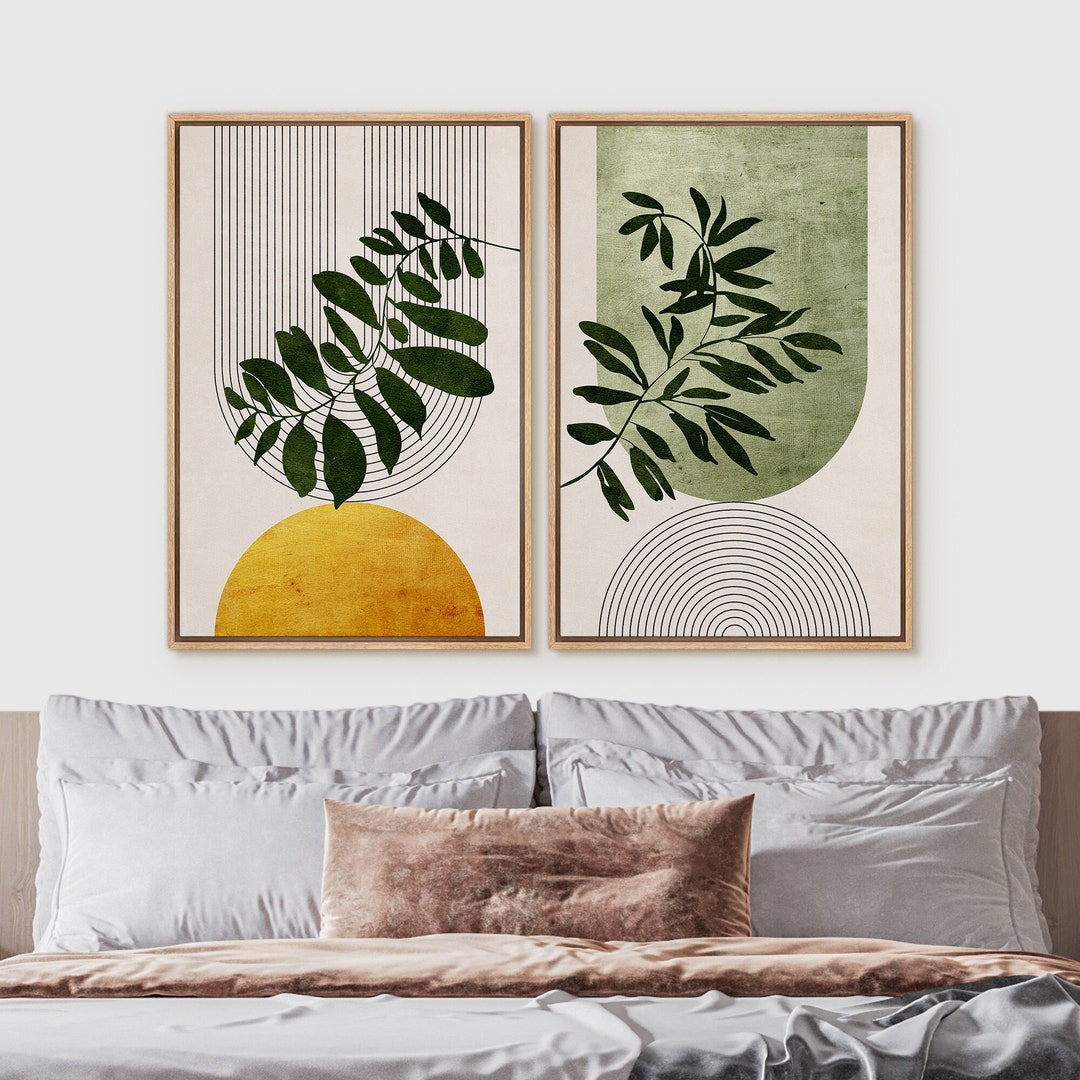 Framed Canvas Print Wall Art Set of 2 Mid-century Modern Abstract ...
