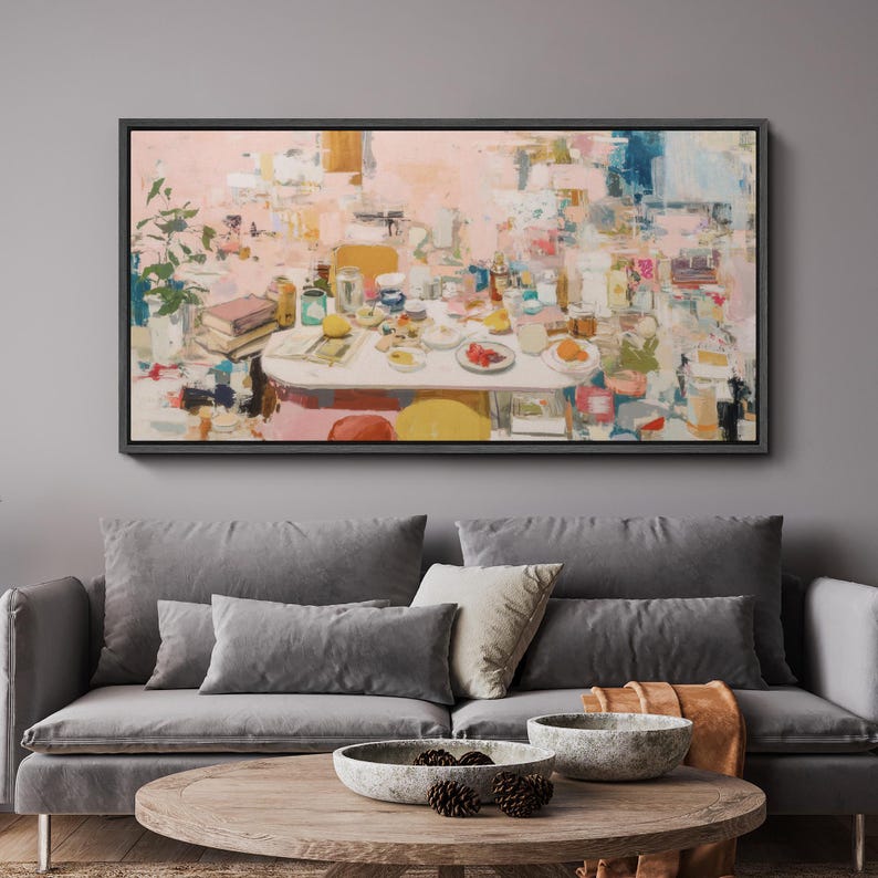 Abstract Still Life Wall Art, Large Framed Colorful Dining Table ...
