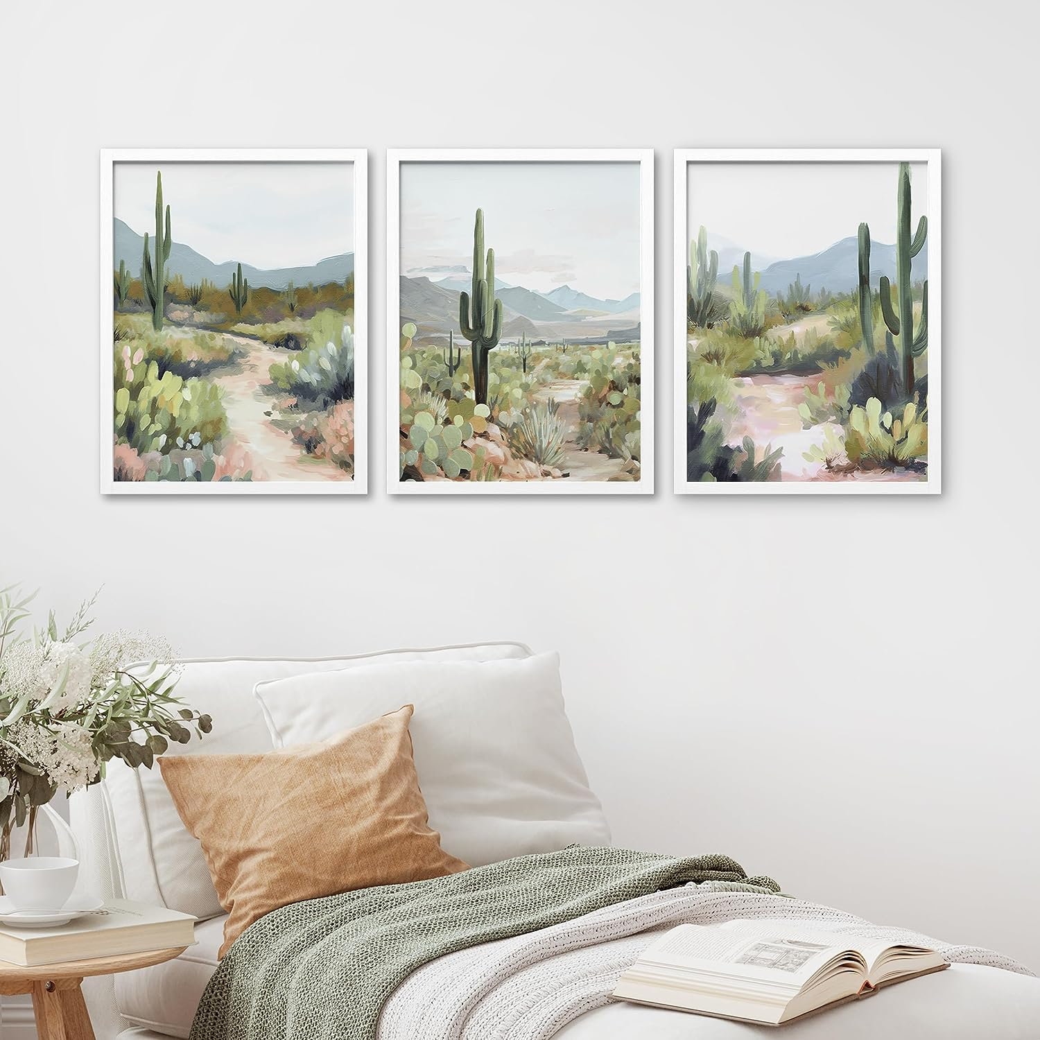 Framed Prints Wall Art Set of 3, Joshua Tree Cactus Desert Landscape ...