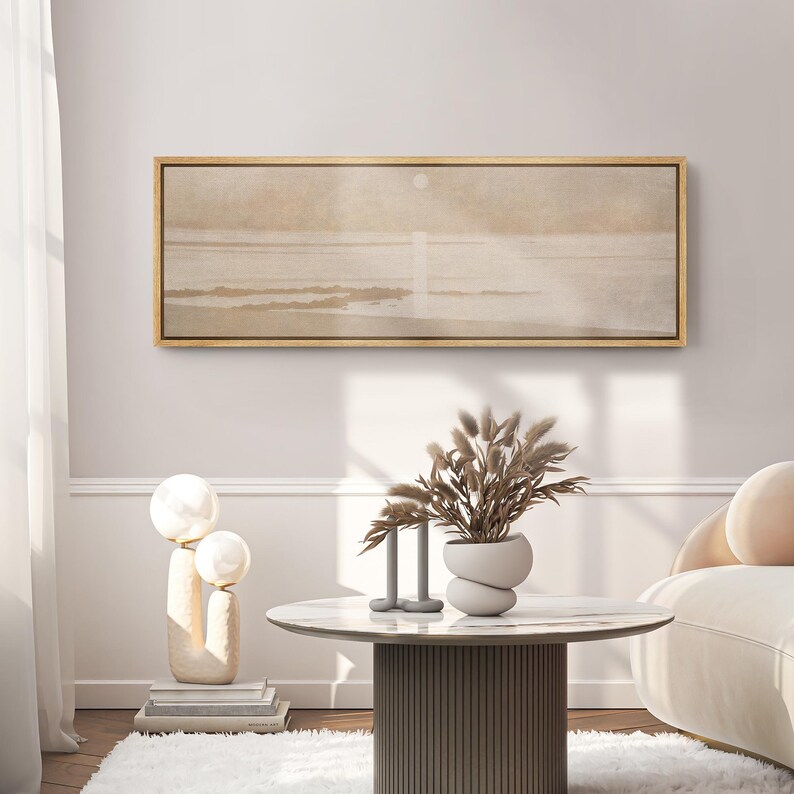 Large Framed Neutral Coastal Landscape Wall Art, Beige Seascape Ocean ...