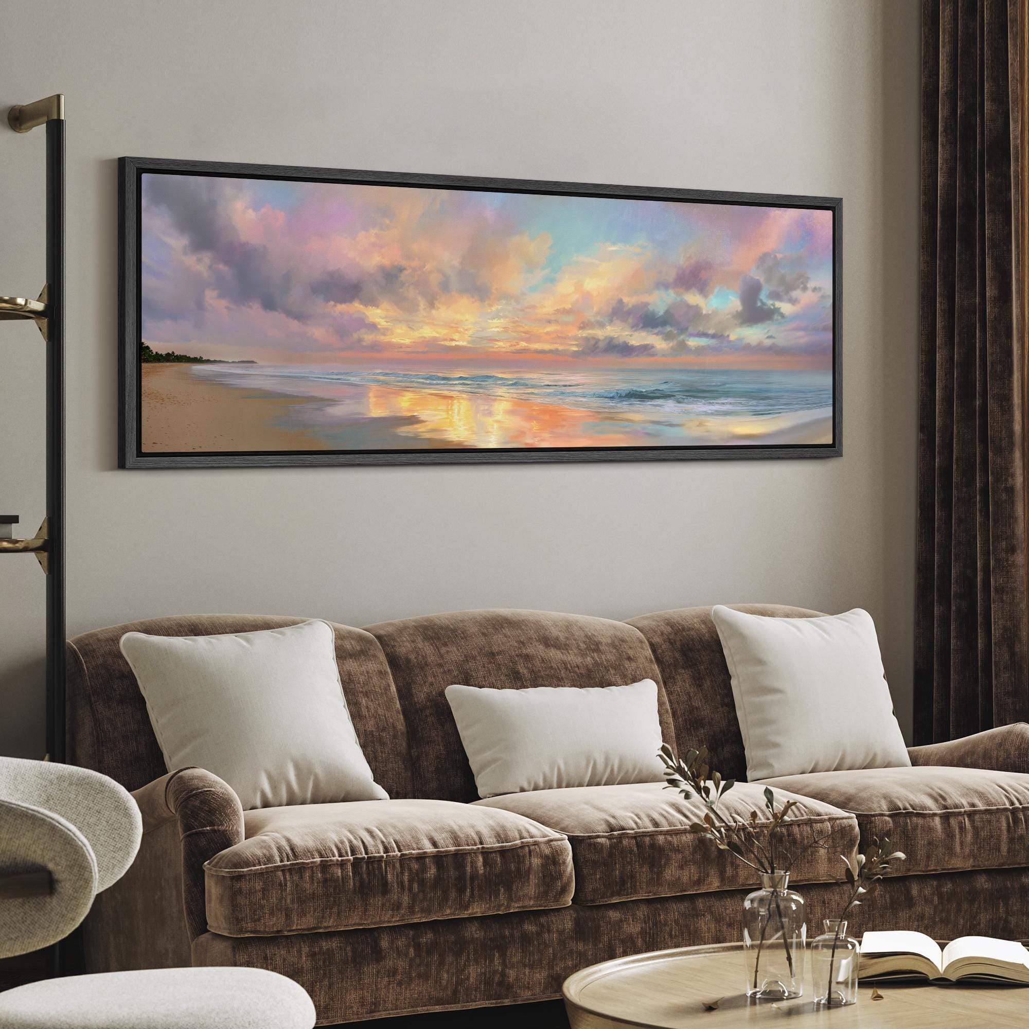Colorful Ocean Sunset Wall Art, Large Framed Pastel Sky Seascape Canvas ...