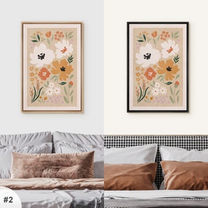 Set of 2, Flower Print Wall Art, Mid-century Gallery, Abstract, Pastel ...