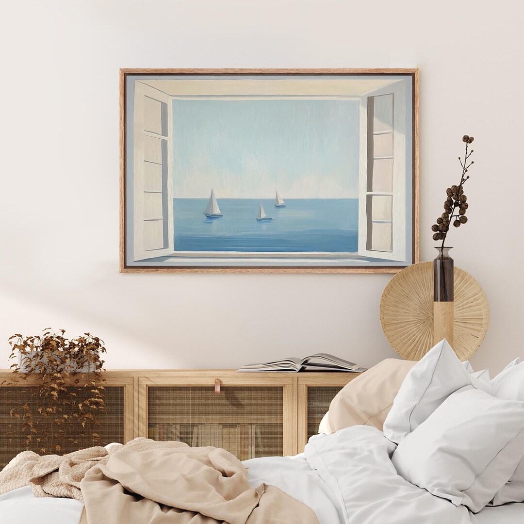 Open Ocean Window Wall Art - Framed Coastal Canvas Print, Minimalist ...