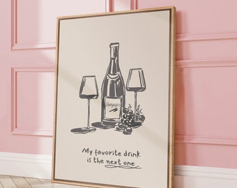 Framed Canvas Wall Art Print Poster, Drink Poster Art, Kitchen Wall Decor, Bar Cart Art Prints, My Favourite Cocktail is the Next One Art