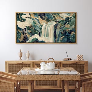 Framed Canvas Large Wall Art Prints Hokusai Ukiyo-e Japanese Waterfall Wall Art Horizontal Wall Art Living Room Wall Decor
