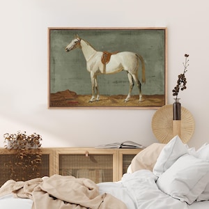 Framed Canvas Wall Art Abstract Green Horses Art Print Poster Vintage Horse Animal Art Minimalist Modern Wall Art Living Room Decor