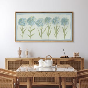 Blue Hydrangea Wall Art - Large Framed Abstract Floral Canvas Print, Minimalist Botanical Decor for Living Room, Kitchen, Bedroom
