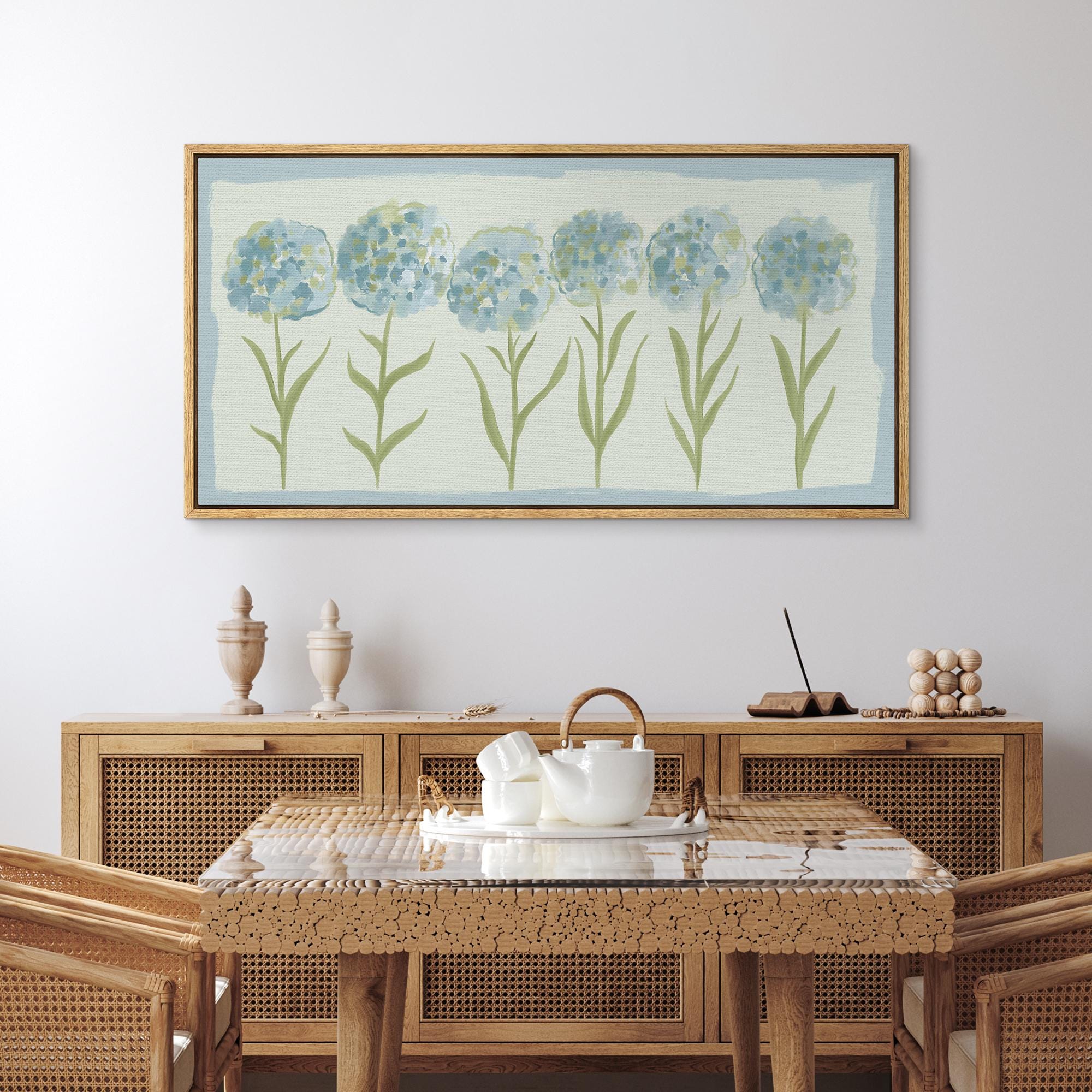 Blue Hydrangea Wall Art - Large Framed Abstract Floral Canvas Print ...