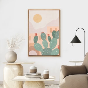 Framed Canvas Wall Art Abstract Botanical Flower Desert Landscape Artwork Retro Art Prints Mid Century Modern Boho Wall Decor