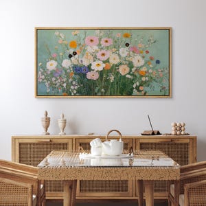 Framed Canvas Large Wall Art, Wildflower Bouquet Prints, Vintage Botanical Painting, Impressionist Colorful Floral Artwork, Farmhouse Decor