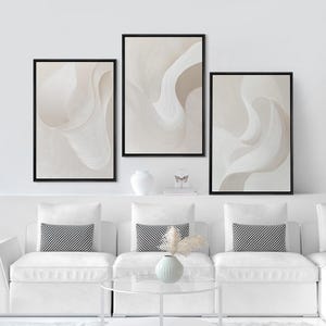 Framed Canvas Wall Art Prints Set of 3 Abstract Soft Calm White Art ...