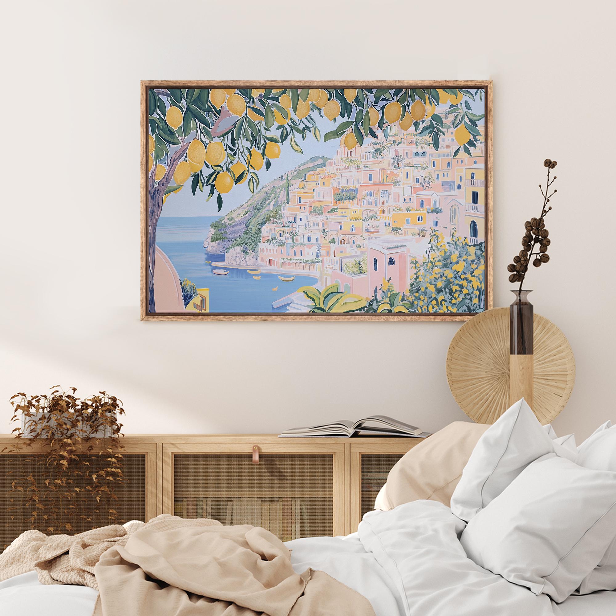 Amalfi Coast Wall Art - Framed Mediterranean Landscape Canvas Print ...