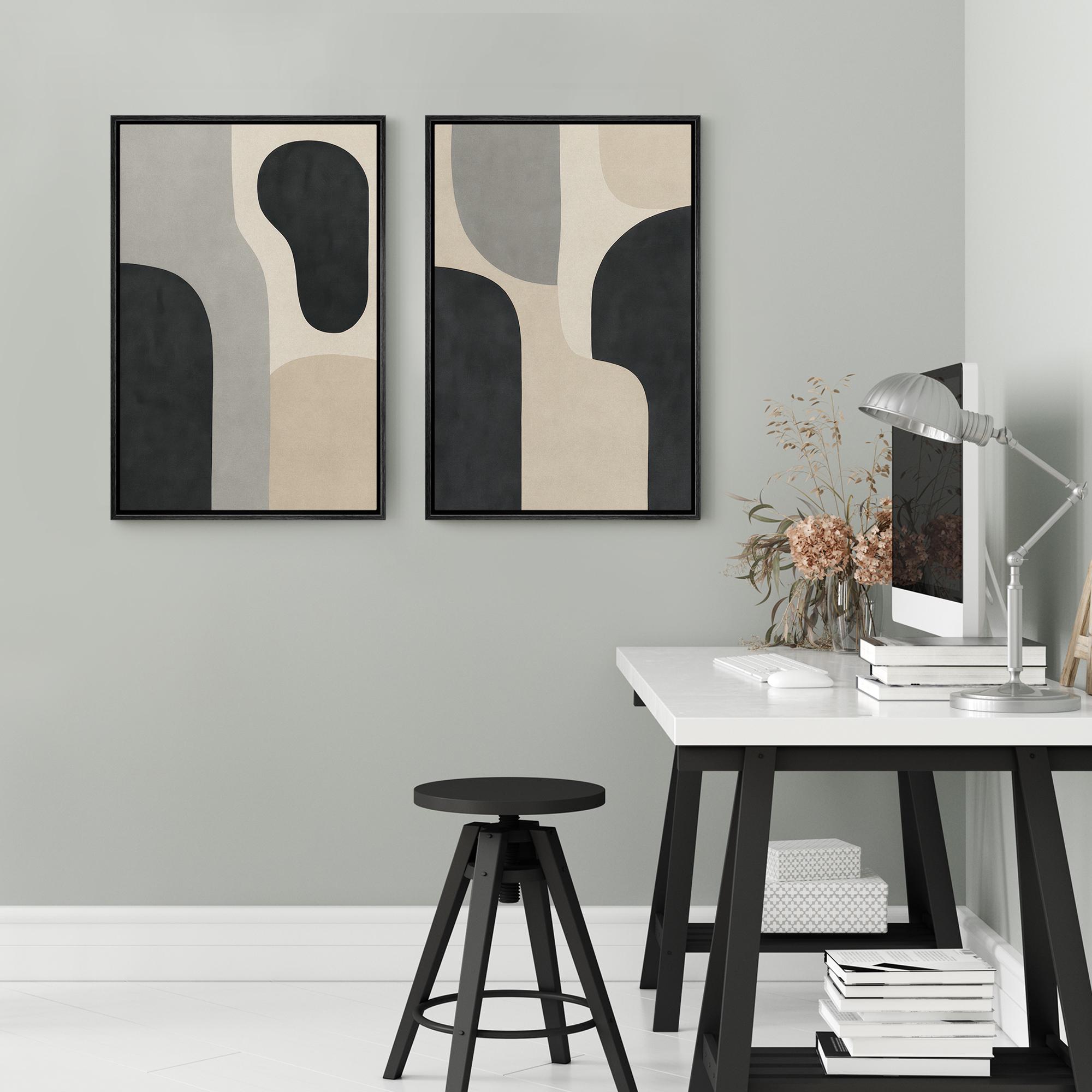 Framed Neutral Abstract Wall Art Set of 2, Modern Minimalist Geometric ...