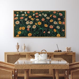 Framed Canvas Large Wall Art, Abstract Bold Floral Prints, Vibrant Wildflower Field Canvas, Botanical Wall Hanging, Modern Rustic Home Decor