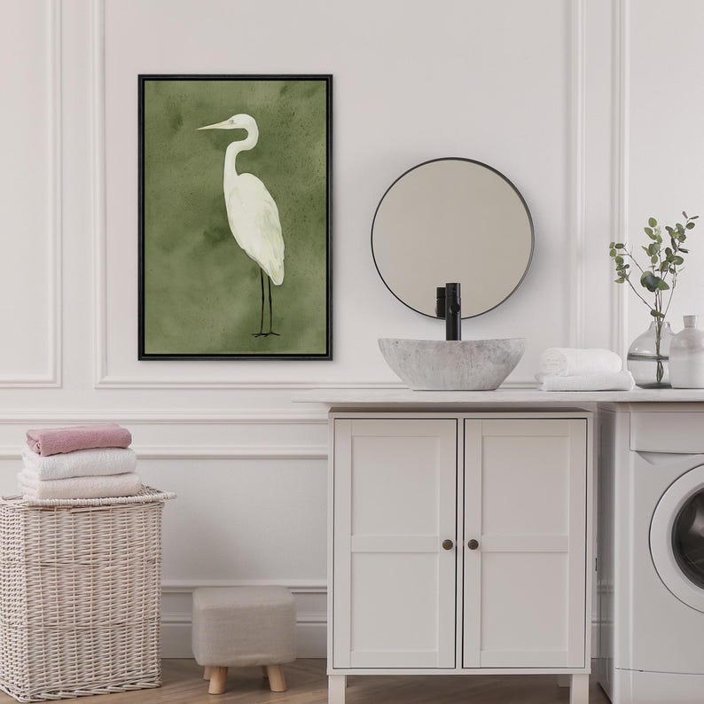 Framed Canvas Wall Art Prints Abstract Green Swans Emerald Heron ...