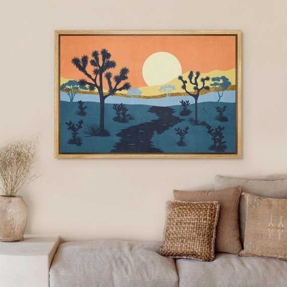 Joshua Tree Art, Desert Landscape Canvas Print, Mid-Century Modern, Boho Wall Art Framed, Boho Wall Decor, Western Decor, Texas Landscape
