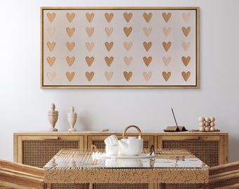 Large Framed Neutral Heart Pattern Valentines Wall Art, Minimalist Romantic Canvas Print, Boho Bedroom Decor