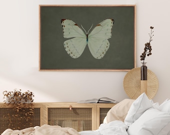 Framed Canvas Wall Art Prints Abstract Green Butterfly Artwork Minimalist Modern Wall Art Living Room Wall Decor