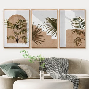 Set of 3,  Desert Landscape, Mid-Century Modern, Abstract, Architectural House Jungle Palm Leaf Plant, Flower, Nature Wilderness Artwork