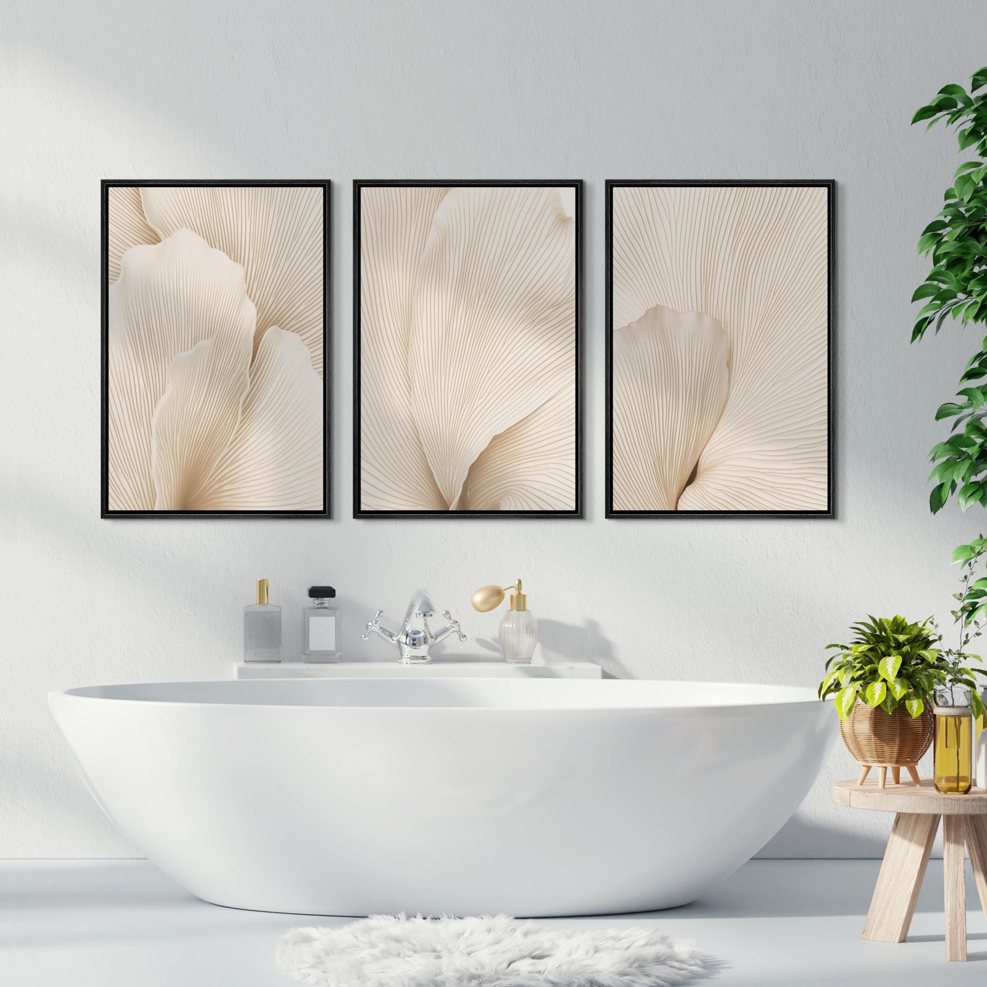 Neutral Wall Art, Botanical Art, Set of 3 Framed Canvas Beige Flower ...