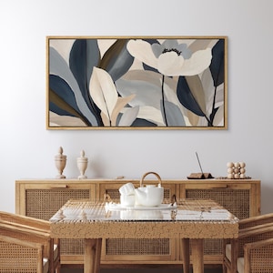 Framed Canvas Large Wall Art Print Abstract Botanical Floral Leaf Art Prints Minimalist Modern Horizontal Boho Wall Art Decor