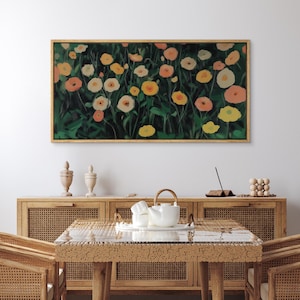 Framed Canvas Large Wall Art, Abstract Bold Floral Prints, Vibrant Wildflower Field Canvas, Botanical Wall Hanging, Modern Rustic Home Decor