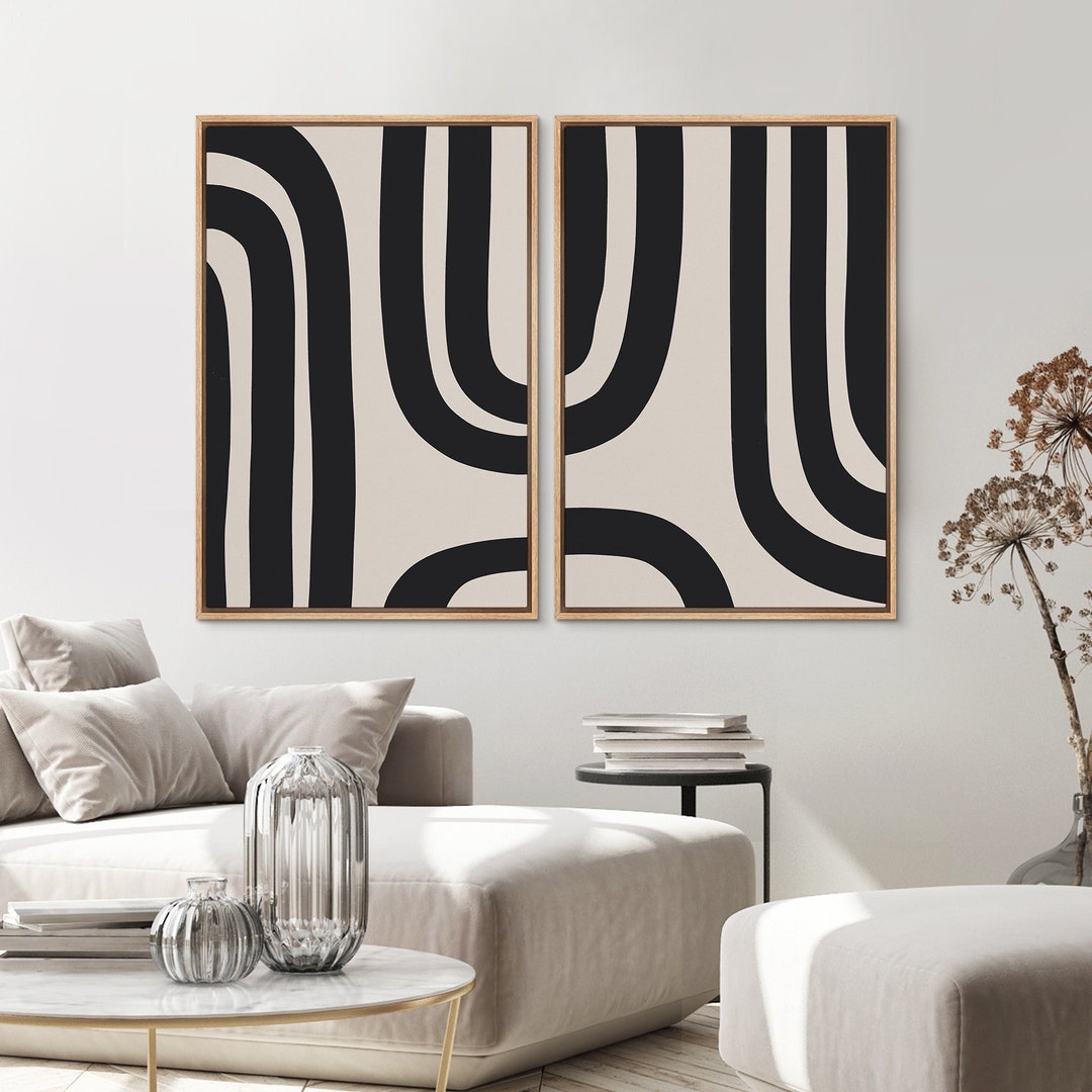 Framed Canvas Print Wall Art Black and Gray Geometric Spiral Display ...