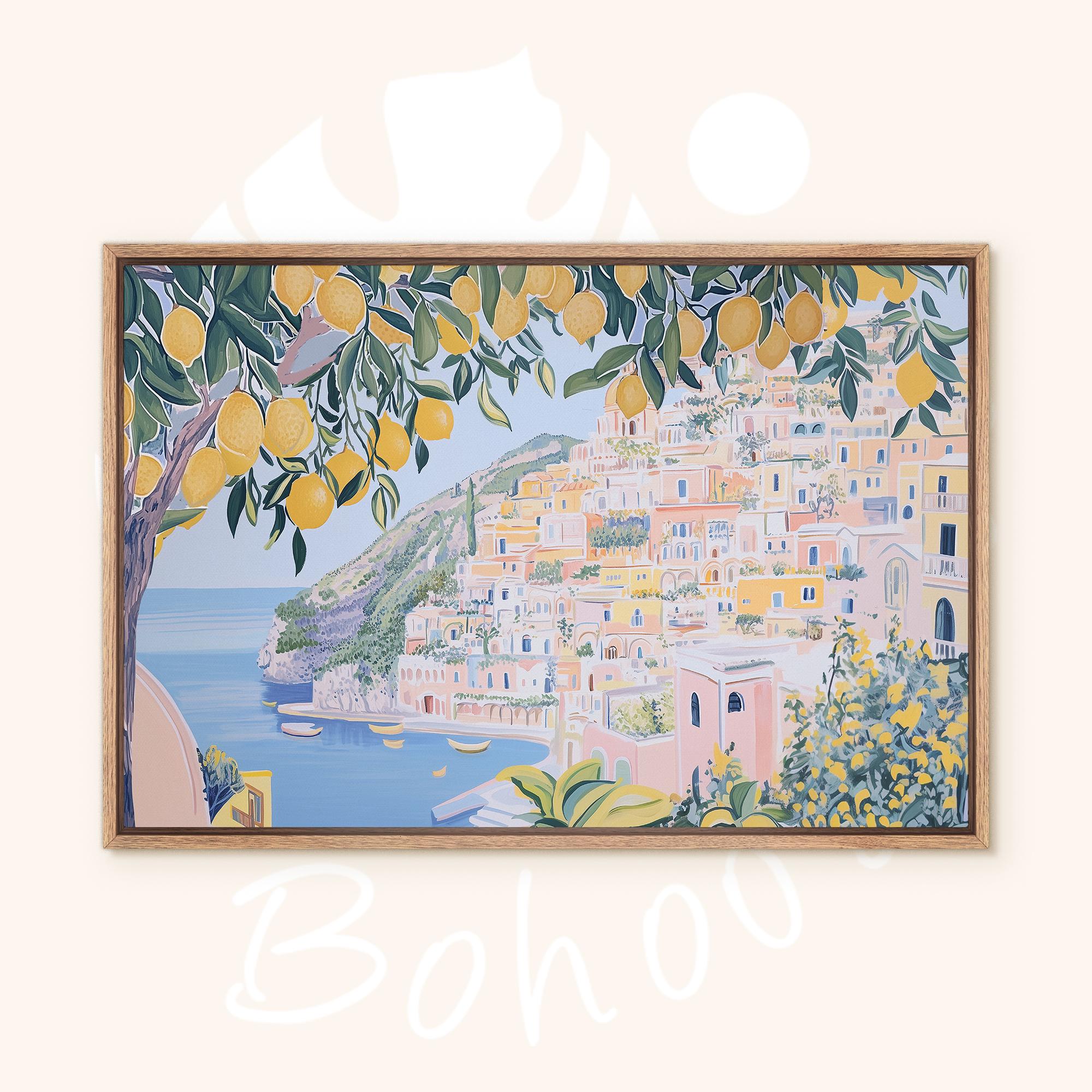 Amalfi Coast Wall Art - Framed Mediterranean Landscape Canvas Print ...