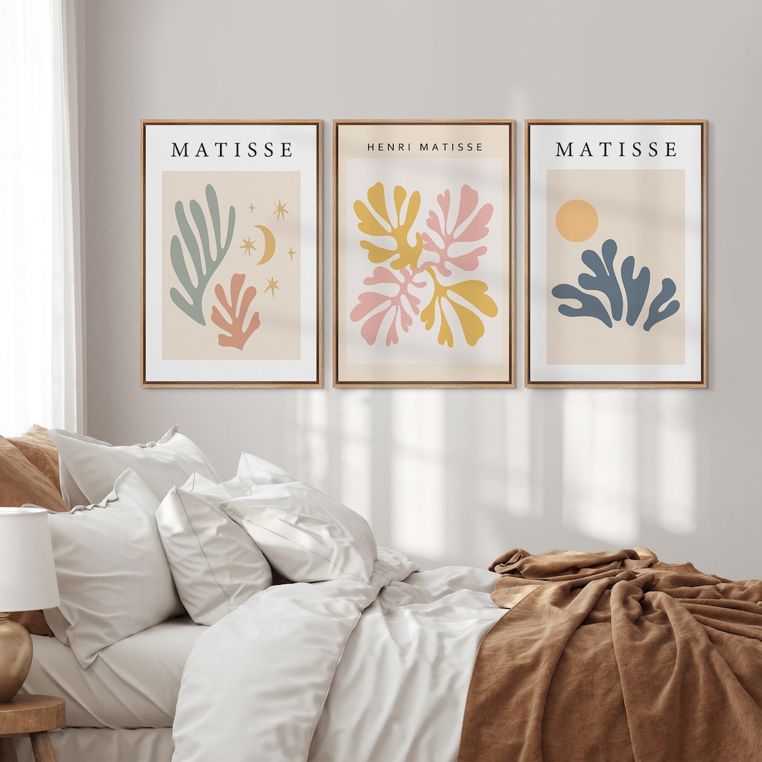 Framed Canvas Wall Art Set of 3 Colorful Henri Matisse Flower Market ...