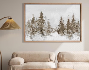 Framed Canvas Wall Art Winter Wall Art Vintage Christmas Tree Print Rustic Evergreen Trees Wall Art Antique Forest Landscape Holiday Decor