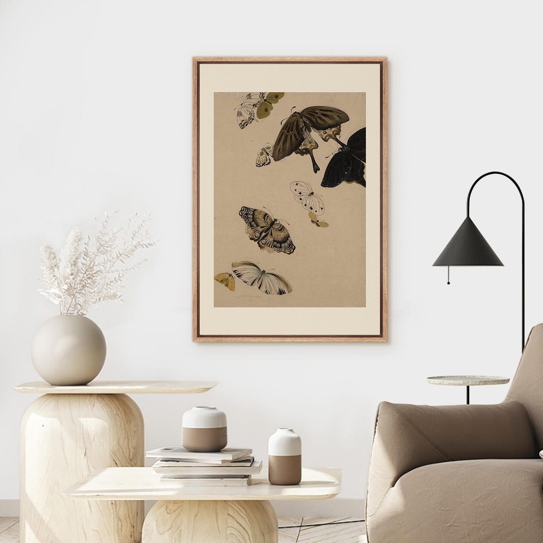Vintage Butterfly Moth Wall Art - Framed Japanese Nature Canvas Print ...