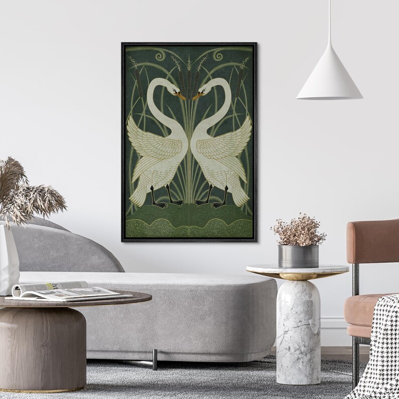 Framed Canvas Wall Art Prints Art Nouveau Swans Art Print Minimalist
