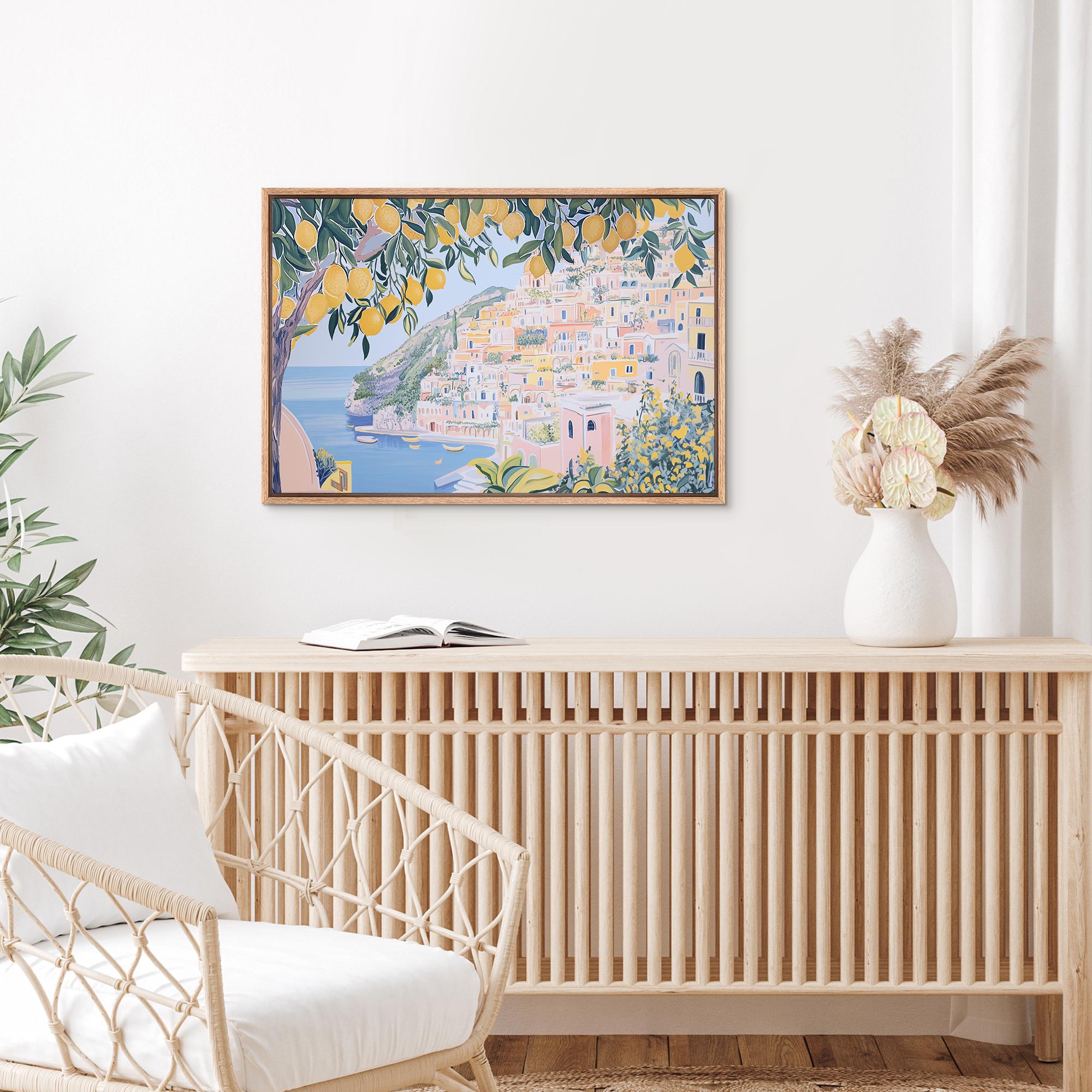 Amalfi Coast Wall Art - Framed Mediterranean Landscape Canvas Print ...
