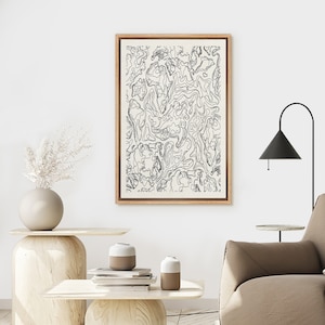 Framed Canvas Wall Art Black & White Geometric Swirl Pattern Abstract Landscape Prints Modern Art Mid-Century Minimalist Neutral Decor