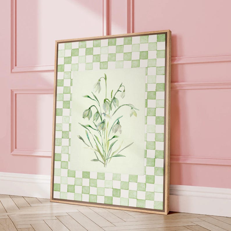 Framed Canvas Wall Art Prints Abstract Green Geometric Flower Market