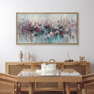 Framed Canvas Large Wall Art Prints Abstract Rose Flower Botanical Floral Horizontal Panoramic Wall Art Living Room Wall Decor