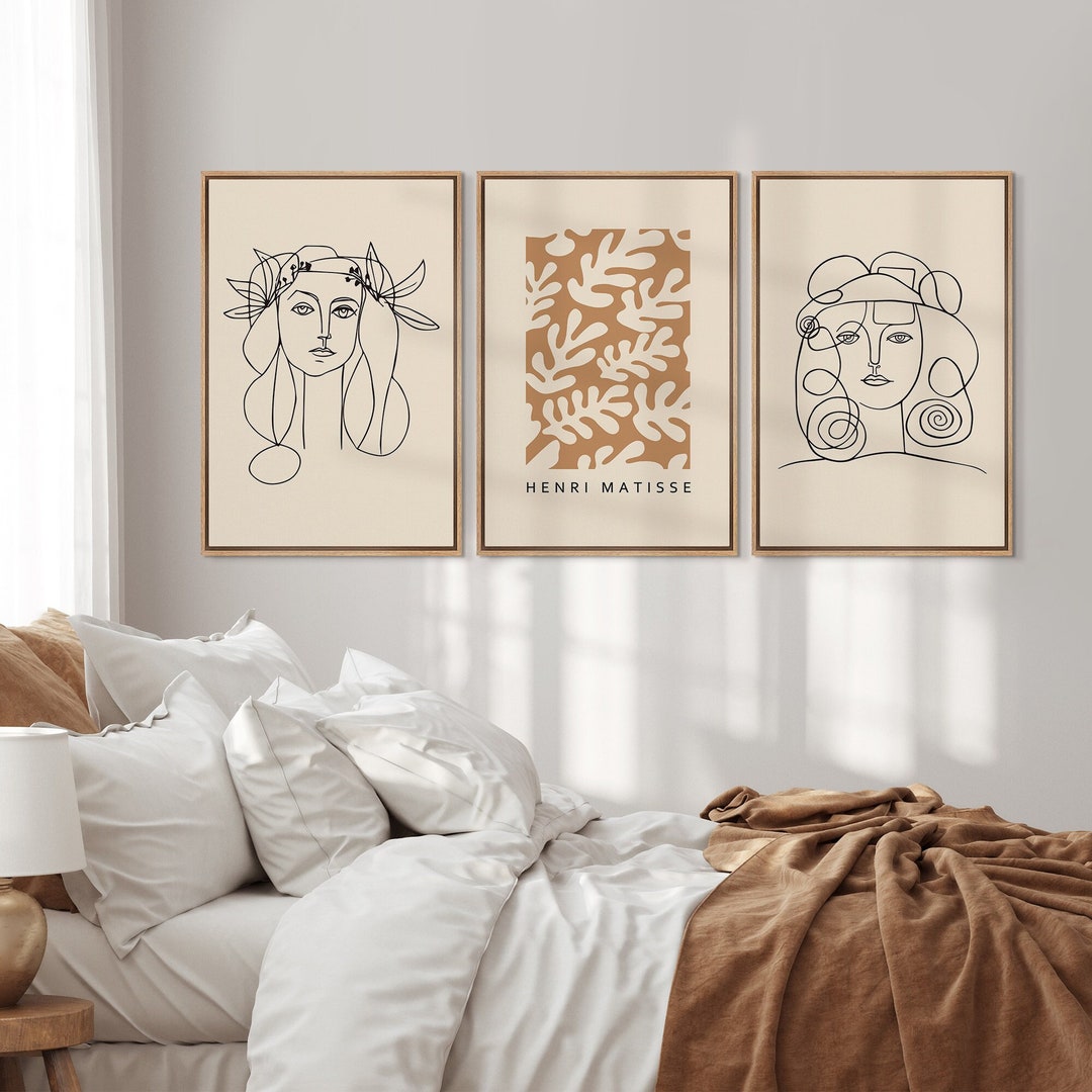 Framed Canvas Wall Art Set of 3 Matisse Flower Market Print Picasso ...