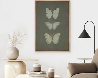 Framed Canvas Wall Art Print Abstract Sage Green Butterfly Artwork Minimalist Modern Vintage Wall Art Living Room Wall Decor