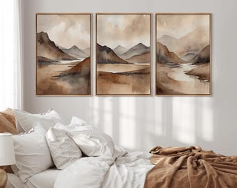 Framed Canvas Wall Art Prints Set of 3 Misty Forest Lake Mountain ...