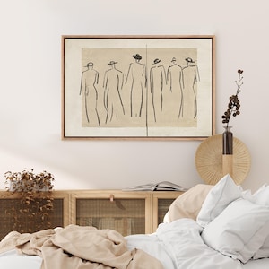 Framed Canvas Wall Art, Vintage Figure Sketch Art, Vintage Drawing Art, Sketch Print, Abstract Line Art, Minimalist Wall Prints