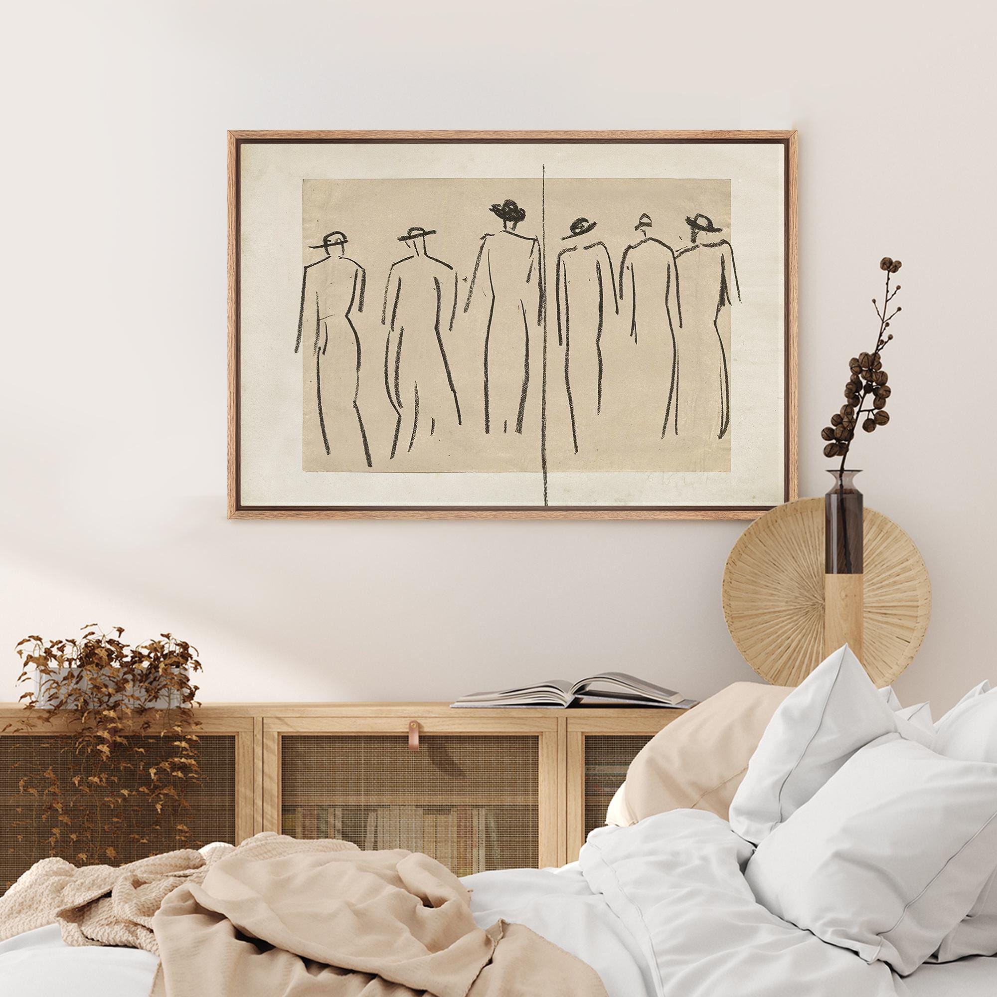 Framed Canvas Wall Art, Vintage Figure Sketch Art, Vintage Drawing Art, Sketch Print, Abstract Line Art, Minimalist Wall Prints