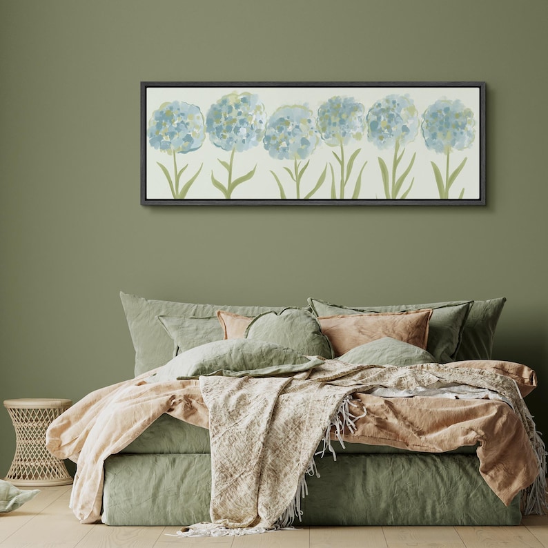 Blue Hydrangea Wall Art - Large Framed Abstract Floral Canvas Print ...