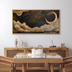 Framed Canvas Large Wall Art Prints Abstract Moon Cloud Oil Painting Prints Horizontal Wall Art Living Room Wall Decor