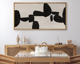 Framed Canvas Large Wall Art Prints Abstract Black Beige Geometric Shape Art Panoramic Wall Art Minimalist Modern Neutral Wall Decor