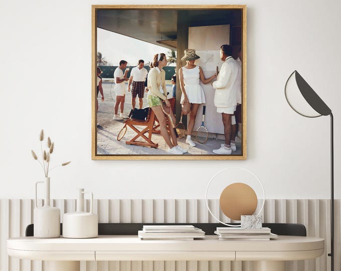 Vintage Tennis Club Wall Art - Framed 1960s Sports Photography, Warm-Toned Retro Canvas Print for Lounge, Game Room or Country Club Decor