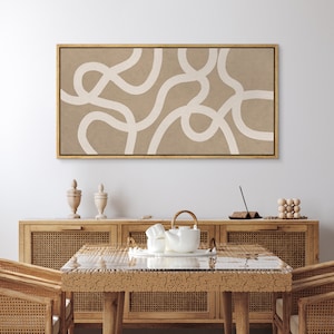 Framed Canvas Large Wall Art Abstract Beige Geometric Line Horizontal Art Prints Minimalist Modern Panoramic Wall Art Neutral Wall Decor